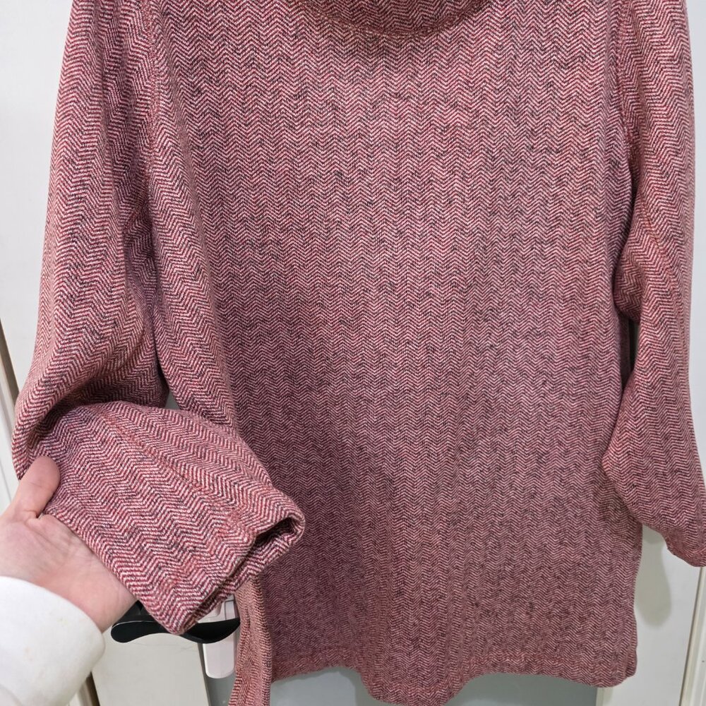 Lands’ End Women’s 1X Red Patterned Sweater 16W-18W Cowl Neck Cozy Knit Pullover - Picture 4 of 10